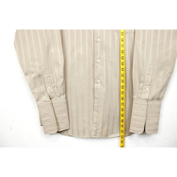 Paul Fredrick Dress Shirt Men 15 1/2 - 34 Imperial 100s Two Ply French Cuff Tan - Picture 3 of 9